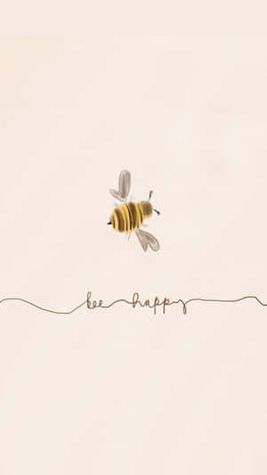 水彩蜜蜂飛翔在短語 bee happy 上方。