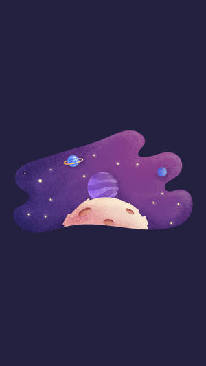 紫色宇宙場景，行星、星星、月球，深色背景