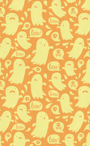 重複的卡通鬼魂在橙色背景上說 boo 並帶有頭骨 — Lenovo Idea Tab 壁紙