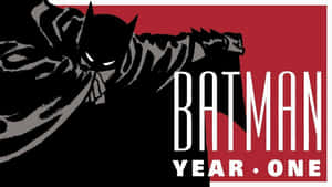 蝙蝠俠以黑灰剪影在紅色背景上，帶有白色文字「BATMAN YEAR ONE」。 — 蝙蝠俠 壁紙
