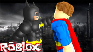 蝙蝠俠同超人喺方塊Roblox風格中喺廢墟城市中面對面。