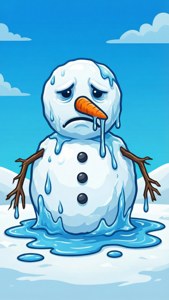 悲傷融化的雪人在雪景中滴水