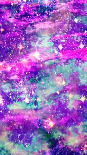 充滿活力的紫色和藍綠色宇宙星雲，帶有閃爍的星星。