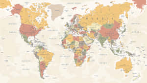 復古世界地圖，顯示大陸和海洋並附有標籤。