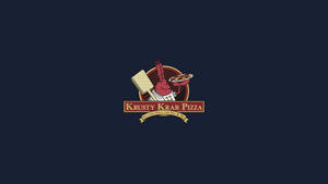 Krusty Krab Pizza 標誌，有一隻螃蟹在深色背景上拿著披薩。