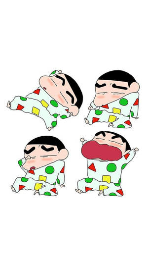 蠟筆小新穿著睡衣的四個調皮姿勢。 — 極簡美學 壁紙