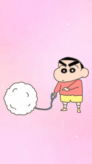 蠟筆小新喺粉紅色星空下用狗帶拖住 fluffy 雲散步。 — 白色美學gif 壁紙