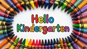 蠟筆在「你好幼稚園」文字周圍形成一個圓圈。