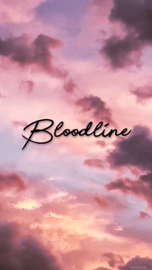 黃昏時分粉紅色、紫色和橙色的雲彩，中間用草書寫著Bloodline。