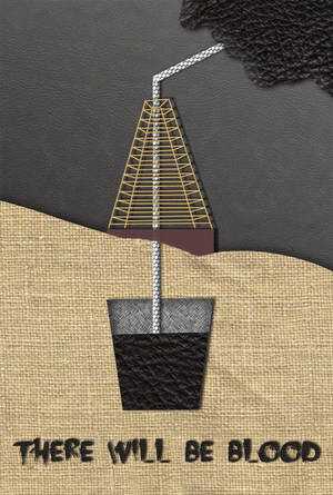 一幅圖形藝術作品，展示一個杯子中的飲管，並帶有「THERE WILL BE BLOOD」的文字。