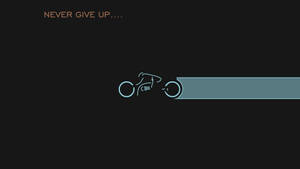 一個發光藍色線條藝術單車手，在黑色背景上帶有文字 never give up。