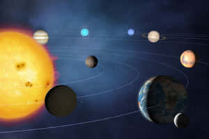 太陽系，太陽和行星在太空中運行