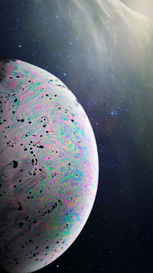 外太空中的彩色肥皂泡，背景有星星。
