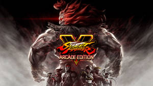 帶有惡魔形象和戰士角色的 Street Fighter V Arcade Edition 標誌。