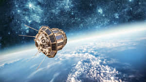 衛星在地球上空的軌道上，背景是星空