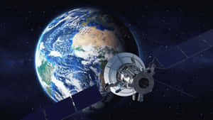 衛星在太空中繞地球運行，星星可見