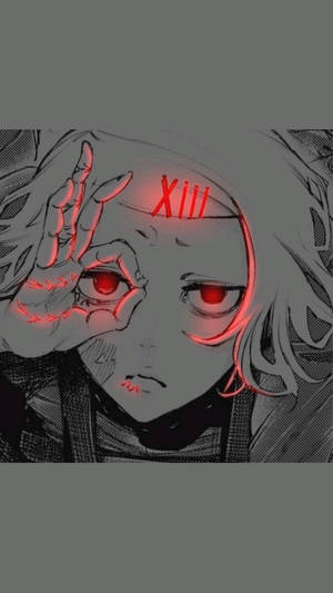 動漫角色，擁有發光的紅色眼睛和縫合的傷口，額頭上標有XIII。