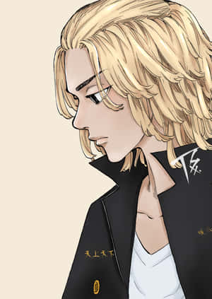 金髮黑色外套的動漫男性角色側面照。