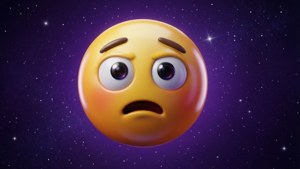 驚訝的黃色表情符號漂浮在星光閃爍的紫色空間中。 — 困惑 壁紙