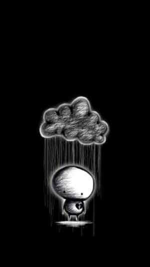 一個細小生物站在發光的雲層下，雲層正對它降雨。