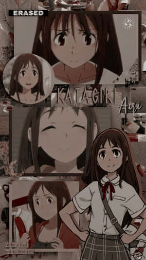 懷舊色調拼貼畫中的動畫女孩片桐愛梨穿著校服。
