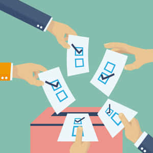 將選票放入投票箱的手。 — 美國國旗 壁紙