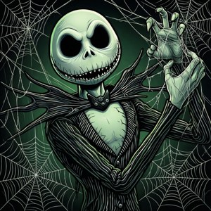 一個詳細的向量圖，描繪Jack Skellington被困在蜘蛛網中。 — Jack skellington GIF 壁紙