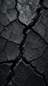深色裂開泥土表面，帶有深裂縫和粗糙紋理