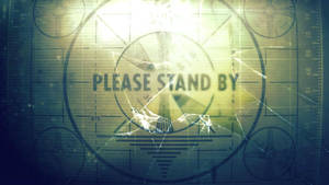 一個破裂的數碼屏幕顯示雷達界面及 'PLEASE STAND BY' 文字。