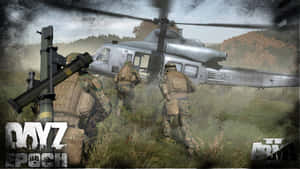 士兵在霧氣瀰漫的森林中登上軍用直升機。 — Dayz GIF 壁紙