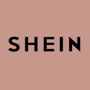 粉紅色背景上黑色文字的SHEIN品牌標誌。