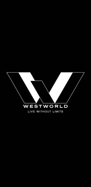 黑色背景上的 Westworld 標誌及標語。