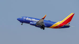 西南航空飛機在清澈藍天中飛行