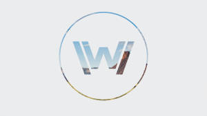 一個字母W，充滿沙漠峽谷和天空，被漸變環包圍。