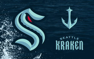 Seattle Kraken 標誌，海怪和錨在黑暗的海洋背景上