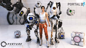 Chell 在Aperture Laboratories被Portal 2的機械人包圍。