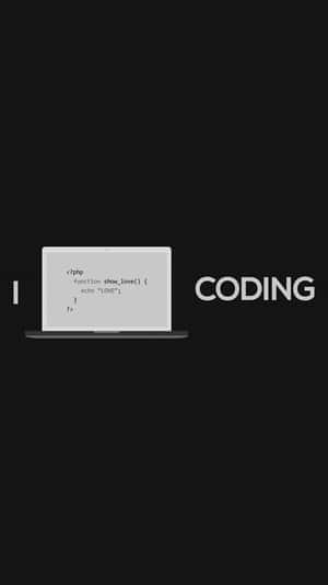 筆記型電腦螢幕顯示一個輸出「愛」的PHP函數，旁邊有「CODING」字樣。