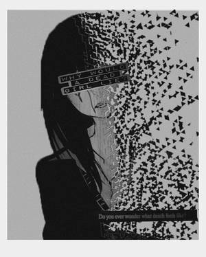 動漫女孩，臉部像素化，文字詢問死亡