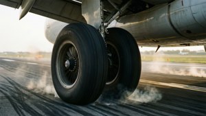 飛機輪胎在跑道上冒煙（黎明） — 日出 壁紙