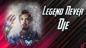 東尼史塔克與發光手套和粗體文字legend never die一起溶解成粒子。