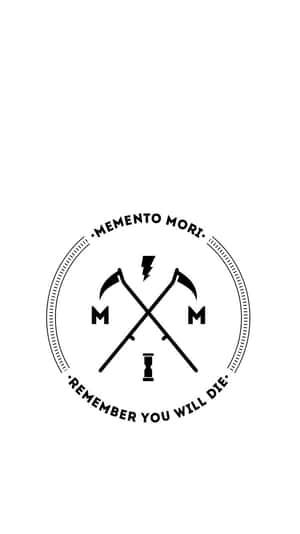 帶有交叉鐮刀和沙漏的圓形黑白Memento Mori符號。
