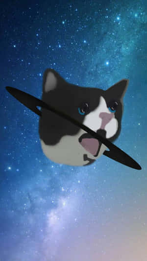 一隻頭上戴著環的卡通貓在繁星點點的星系中漂浮。 — 太空 壁紙