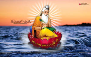 Maharshi Valmiki 在日落時分於海上的蓮花船中撰寫《羅摩衍那》