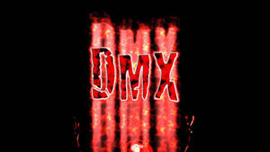 火紅色的 DMX 文字在黑色背景上發光，帶有火焰效果。