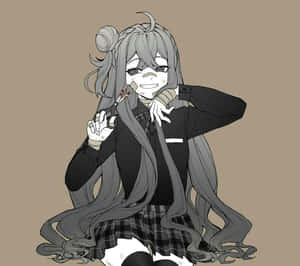 穿著校服的動漫女孩手持血刀微笑。 — 可愛動漫女仔 壁紙