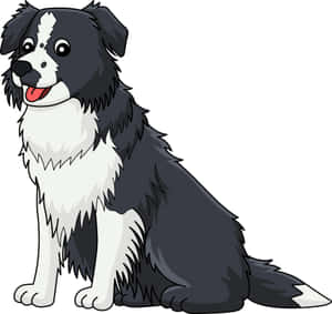 一隻卡通邊境牧羊犬坐著伸出舌頭，表情開心。 — 黑白 壁紙