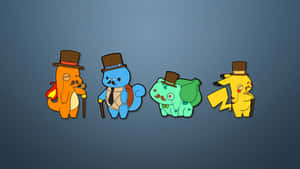 四個戴高帽同拐杖嘅寵物小精靈喺藍色背景前正式擺甫士。 — 可愛寵物小精靈 壁紙