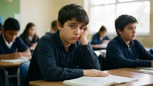 青少年學生喺課室同其他學生一齊睇起嚟好無聊。