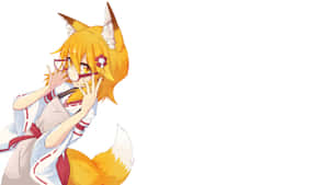 有狐耳和狐尾的動漫女孩，戴眼鏡，穿白色服裝。 — 可愛動漫女仔 壁紙