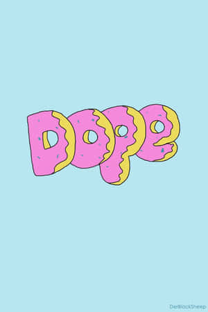 粉紅色糖霜冬甩喺淺藍色背景上拼出「dope」呢個字。 — 2:3 壁紙